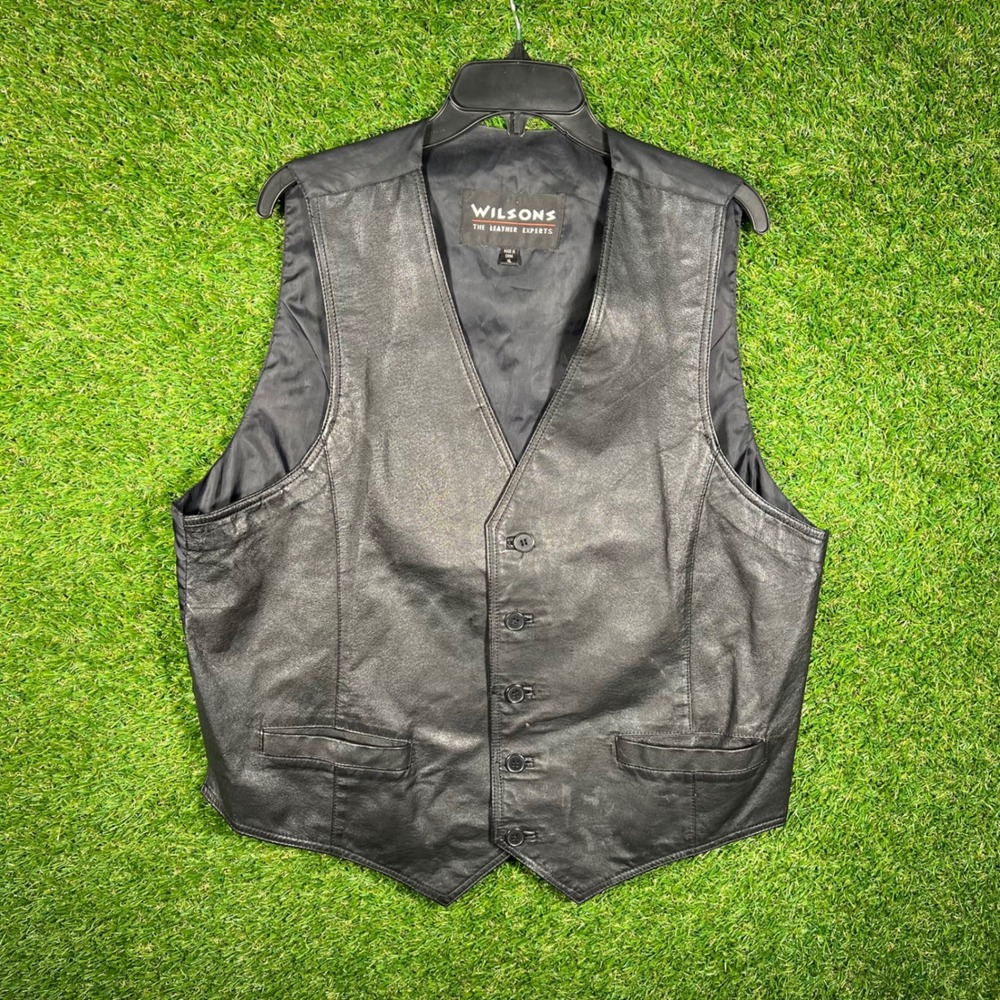 Wilsons The Leather Experts Mens Black Leather‎ Button Front Vest Size XL